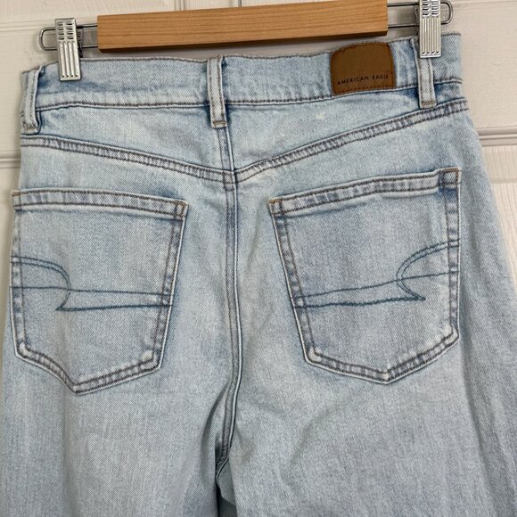 American Eagle Highest Rise Baggy Straight Jean Women 6 Blue Light Wash Y2K Boho - Picture 11 of 16